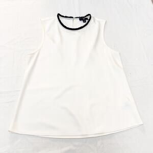 J. Crew 365 Cream Tank Top Black Lace Trim Size Medium